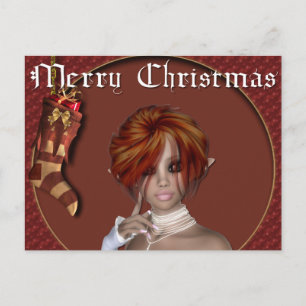 Christmas Elf - Redhead Design1 - Fantasy Briefkaa Feestdagenkaart