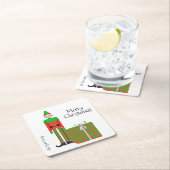 Christmas Elf Square Onderzetter -Gestreept cadeau (Insitu)