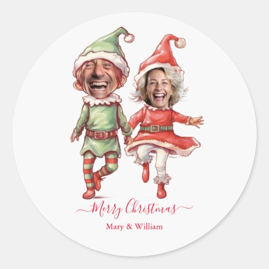 Christmas elves couple ronde sticker (Voorkant)