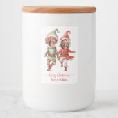 Christmas elves couple voedselcontainer etiket (Voorkant)