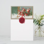 CHRISTMAS ELVES SWEEPING SNOW Wax Seal Monogram Briefpapier (Staand voorkant)