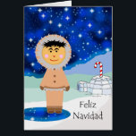 Christmas en Espagne, Feliz Navidad, Winter Eskimo<br><div class="desc">Feliz Navidad,  Merry Christmas en Espagne. Igloo with red and white striped candy cane broing out of the top. Various shaous de la create bleue a cool atmosphere. Inside text translates as : Wishing you a very merry christmas. Art,  image,  and verse copyright © Shoaff Ballanger Studios.</div>