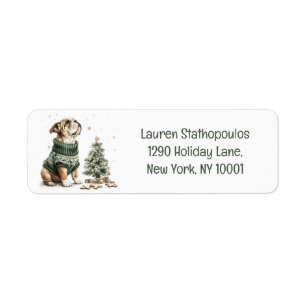 Christmas English Bulldog Kerstboom Etiket