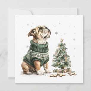 Christmas English Bulldog Kerstboom Feestdagenkaart