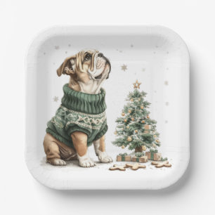 Christmas English Bulldog Kerstboom Papieren Bordje
