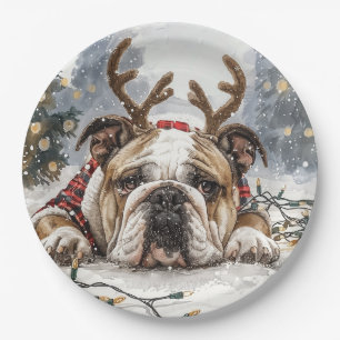Christmas English Bulldog Reindeer Papieren Bordje