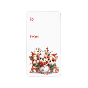Christmas English Bulldog Reindeer Santa Etiket