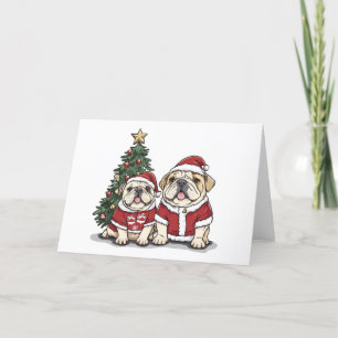 Christmas English Bulldog Santa Hats Feestdagen Kaart