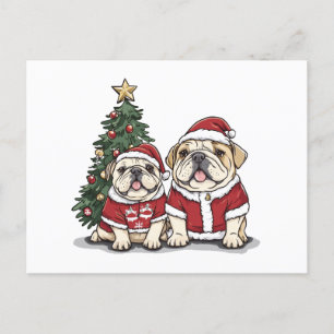 Christmas English Bulldog Santa Hats Feestdagenkaart