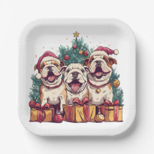 Christmas English Bulldog Santa Hats Papieren Bordje