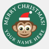 Christmas envelope seals with cute Santa monkey Ronde Sticker (Voorkant)