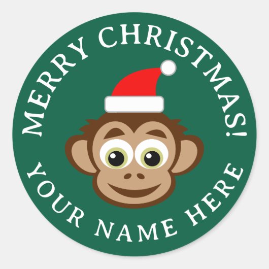 Christmas envelope seals with cute Santa monkey Ronde Sticker (Voorkant)