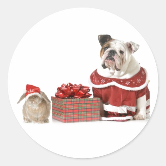 CHRISTMAS ENVELOPPE STICKER BULLDOG ET BUNNY (Devant)
