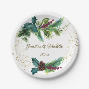 Christmas Evergreen Red Berry Winter Wedding Papieren Bordje