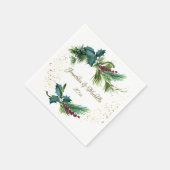 Christmas Evergreen Red Berry Winter Wedding Servet (Hoek)
