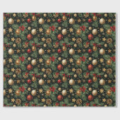 Christmas Evergreen Tree Ornamenten Red Gold Cadeaupapier (Vlak)