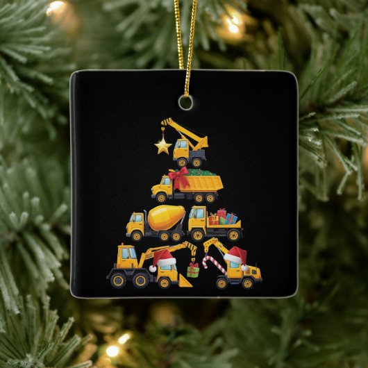 Christmas Excavator Construction Truck Tree Keramisch Ornament (Boom)