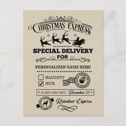 Christmas Express Special Delivery Nice List Feestdagenkaart (Voorkant)