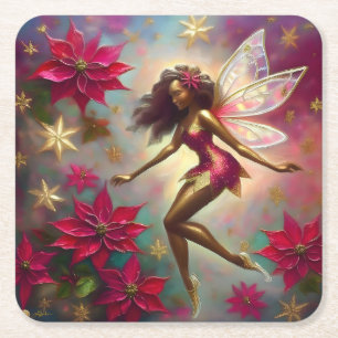 Christmas Fairy Collectie - Bruin Natuurlijk Haar Vierkante Kartonnen Onderzetter