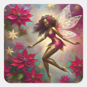 Christmas Fairy Collectie - Bruin Natuurlijk Haar Vierkante Sticker