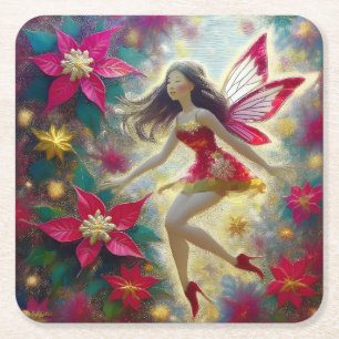 Christmas Fairy Collectie - Donkerbruin haar Vierkante Kartonnen Onderzetter
