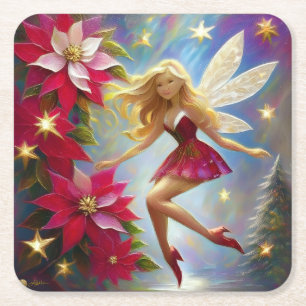 Christmas Fairy Collectie - Honing Blond Haar Vierkante Kartonnen Onderzetter