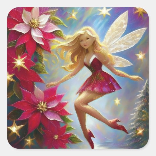 Christmas Fairy Collectie - Honing Blond Haar Vierkante Sticker (Voorkant)