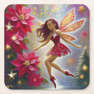 Christmas Fairy Collectie - Licht Auburn Haar Vierkante Kartonnen Onderzetter