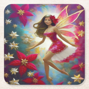 Christmas Fairy Collectie - Lichtbruin Haar Vierkante Kartonnen Onderzetter