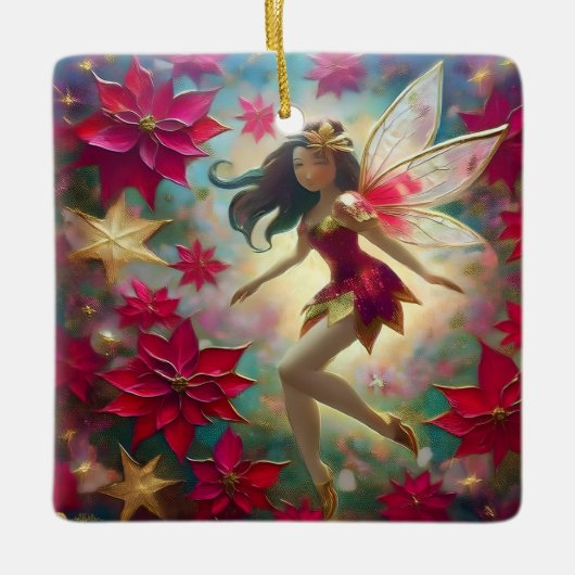 Christmas Fairy Collectie - Medium bruin haar Keramisch Ornament (Voorkant)
