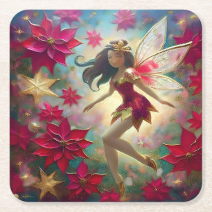 Christmas Fairy Collectie - Medium bruin haar Vierkante Kartonnen Onderzetter