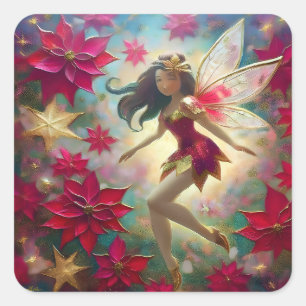 Christmas Fairy Collectie - Medium bruin haar Vierkante Sticker