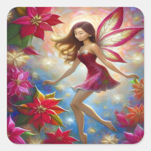 Christmas Fairy Collectie - Roodbruin haar Vierkante Sticker