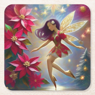 Christmas Fairy Collectie - Straight Plum Hair Vierkante Kartonnen Onderzetter