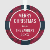 Christmas Family Photo Red and Blue Bufalo Plaid Ornament (achterkant)