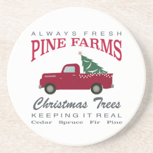 CHRISTMAS FARMHOUSE RED TRUCK ZANDSTEEN ONDERZETTER