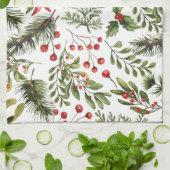 Christmas Feestdagen Pine Red Berries Theedoek (Gevouwen)