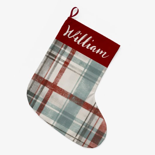 Christmas Festive Plaid Holiday Stocking Grote Kerstsok (Voorkant (Hangend))