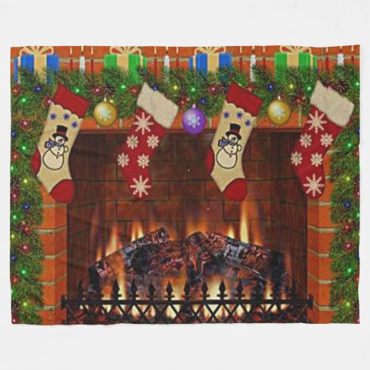 CHRISTMAS FIREPLACE FLEECE DEKEN (Voorkant (Horizontaal))