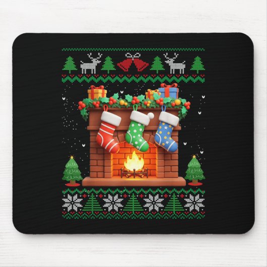 Christmas Fireplace Stockings Funny Ugly Christmas Muismat (Voorkant)