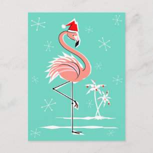 Christmas Flamingo briefkaart aqua terug