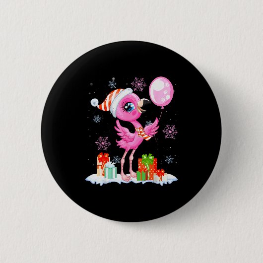 Christmas Flamingo Pajama Matching Santa Hat Xmas  Ronde Button 5,7 Cm (Voorkant)