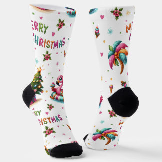 Christmas Flamingo Socks, Tropical Chrismas Socks Sokken