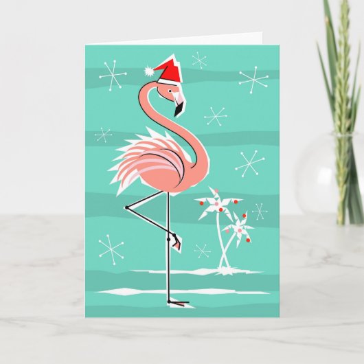 Christmas Flamingo Stripe wenskaart Feestdagen Kaart (Voorkant)