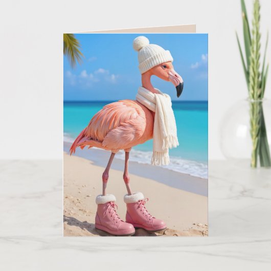 Christmas Flamingo Wearing Winter Attire Kaart (Voorkant)