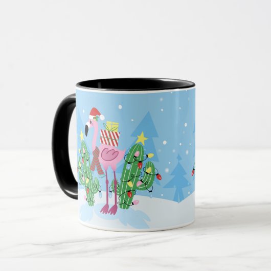 Christmas Flamingo with Cactus Mok (Voorkant links)