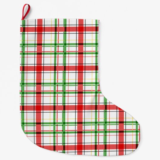 Christmas Flannel Plaid Tartan Design - White Grote Kerstsok (Voorkant)