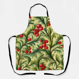 Christmas Floral Pattern With Red Berries Schort