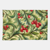 Christmas Floral Pattern With Red Berries Theedoek (Horizontaal)