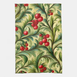 Christmas Floral Pattern With Red Berries Theedoek